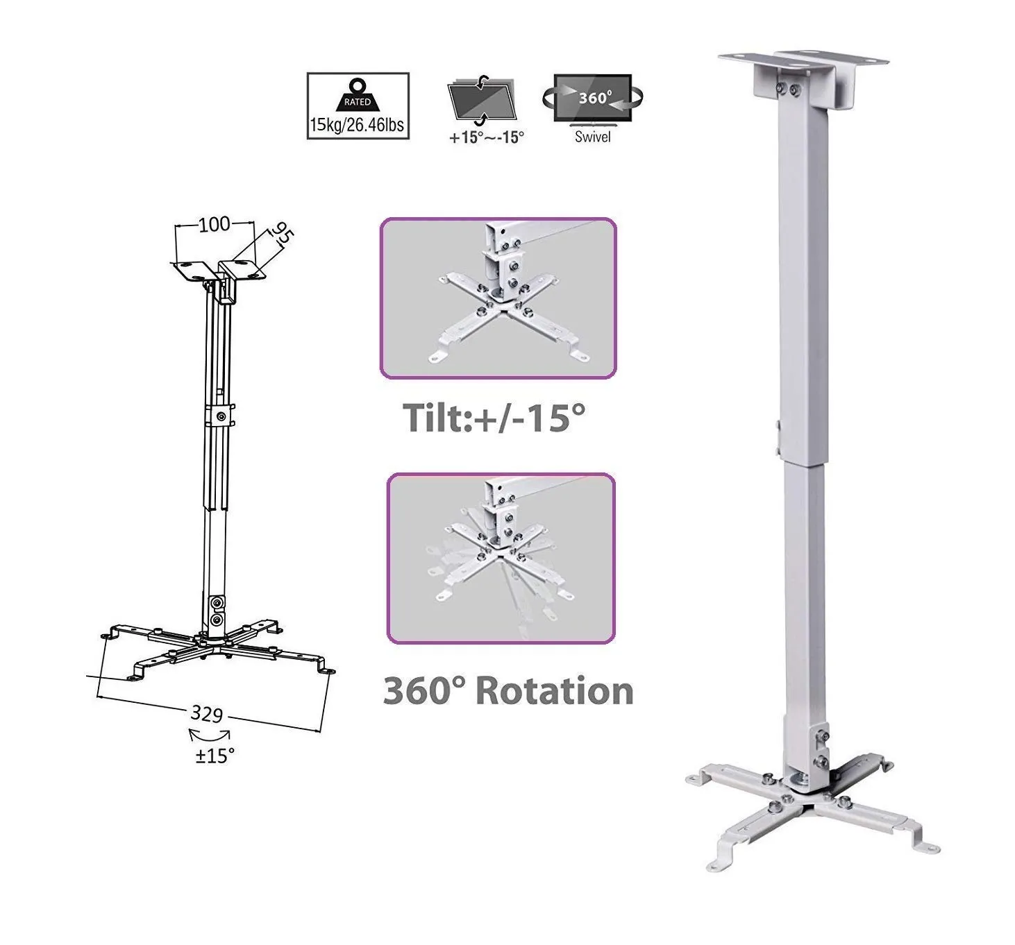 Projector Stand Ceiling Mount 4Ft view 2